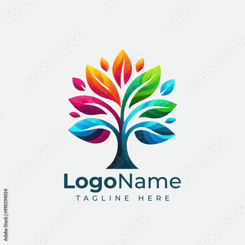 Colorful tree logo. Tree of life with leaves, vector illustration of a colorful tree logo. Creative artistic tree logo concept. eco friendly tree logo. Colorful leaf tree logo	