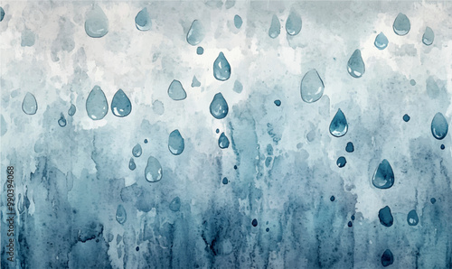 Watercolor Background with Raindrops light watercolor raindrops on a background of muted gray and blue tones, conveying the mood of a cool autumn day