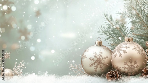 An Elegant Christmas Banner Featuring Ornaments and Snowflakes, Perfect for Your Stylish Holiday Message