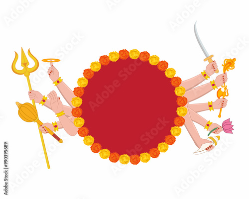 subh navratri with goddess maa with nine hands in happy durga puja indian religious 