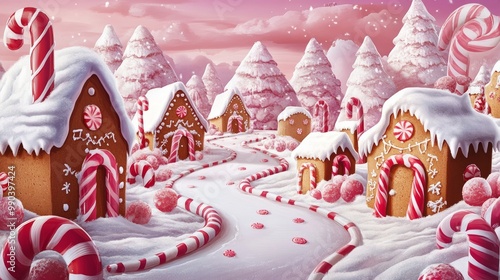 Whimsical Christmas Banner with Gingerbread Houses and Copy Space