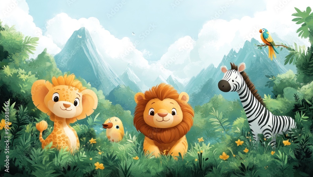 Obraz premium Cute Animals in a Jungle