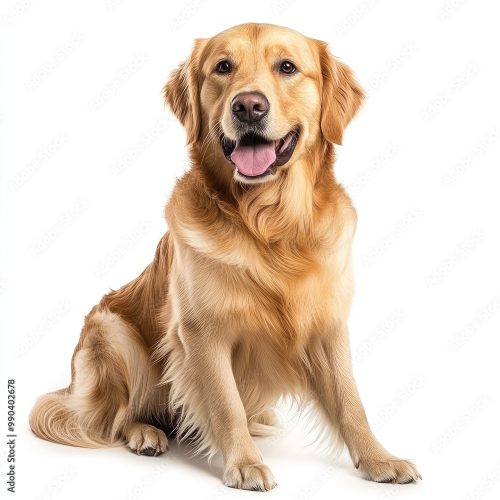 A golden retriever is sitting on a white background A golden retriever is sitting on a white background