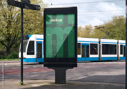 Mockup Of Customizable Advertisement Near Tram Line