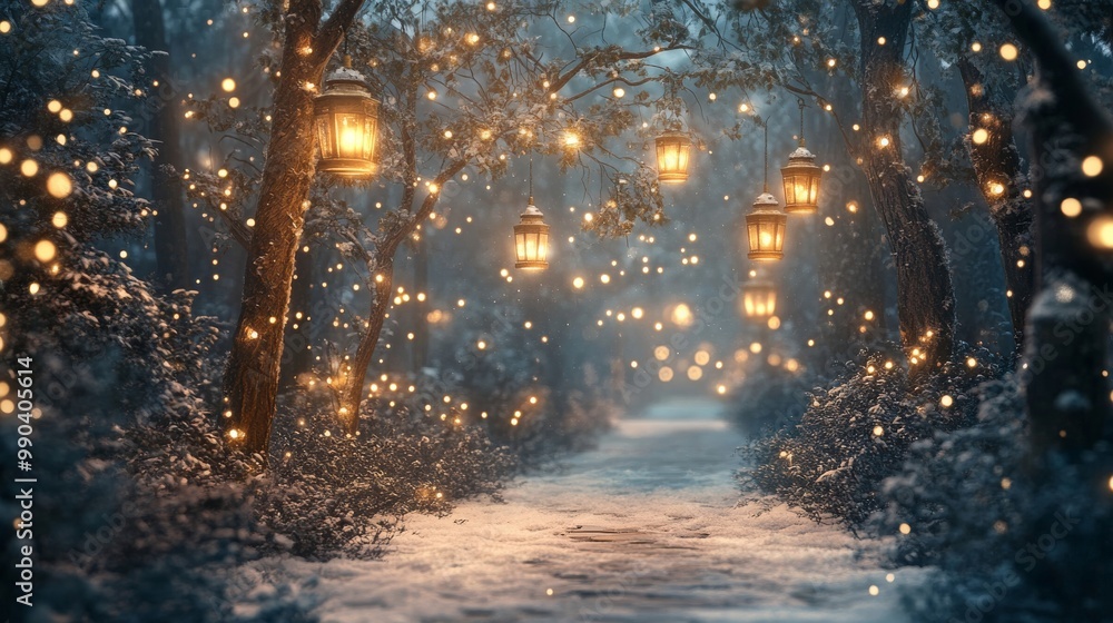 Naklejka premium Enchanted Winter Flyer with Fairy Lights and Ample Text Area