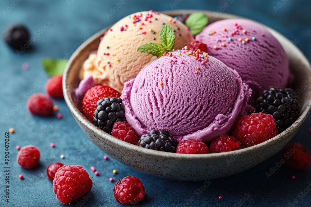 A Bowl of Colorful Ice Cream Delight A Bowl of Colorful Ice Cream Delight