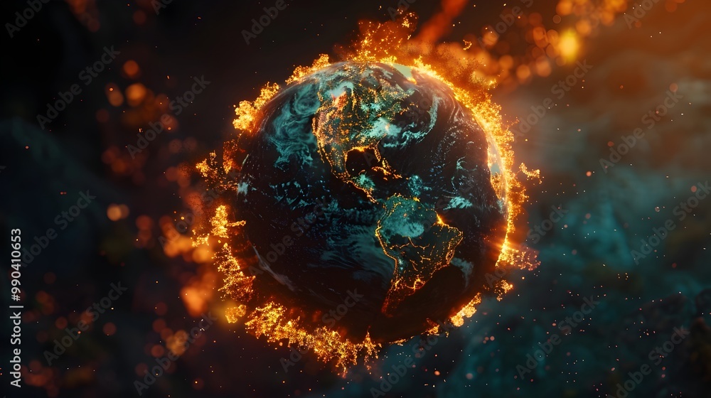Fiery Globe Symbolizing the Global Impacts of Climate Change and Wildfires Fiery Globe Symbolizing the Global Impacts of Climate Change and Wildfires