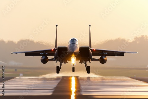 Eagle fighter jet lifting off the runway