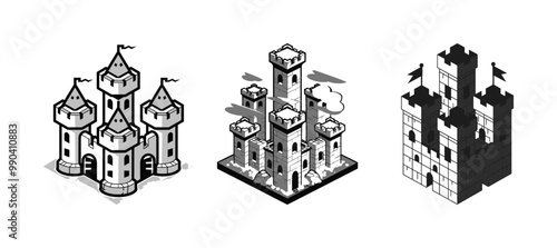 medieval castle towers on an isometric background