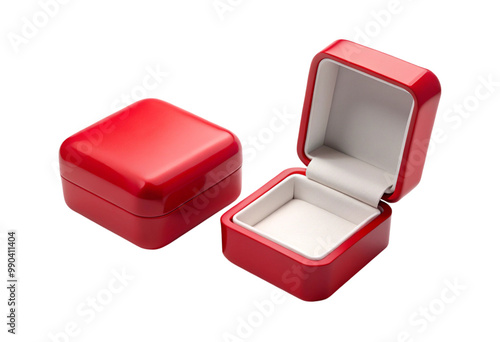 blank red opened and closed ring box on png