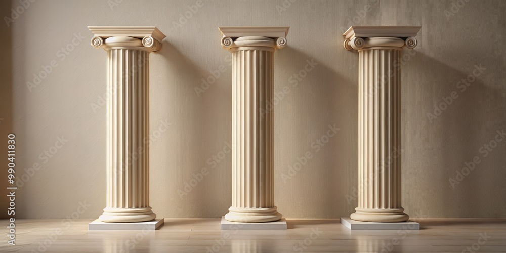 Three White Columns Against a Textured Beige Wall, 3D Rendering, Architecture, Interior Design, Minimalist, Column, Classical Architecture Three White Columns Against a Textured Beige Wall, 3D Rendering, Architecture, Interior Design, Minimalist, Column, Classical Architecture