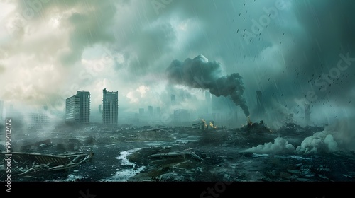 Toxic Wasteland with Acid Rain and Decaying Civilization World Ending Concept