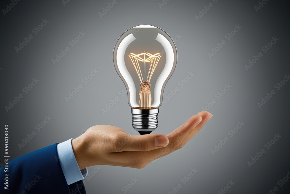 Modern Hand Grasping Light Bulb Representing Inspiration and Innovation Modern Hand Grasping Light Bulb Representing Inspiration and Innovation