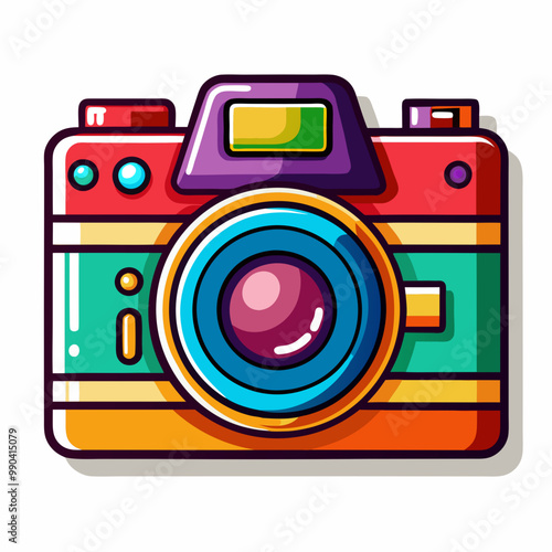 Flat color camera vector clipart illustration, Camera black silhouette illustration art, Small colorful camera , 