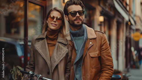 Stylish couple with bicycle