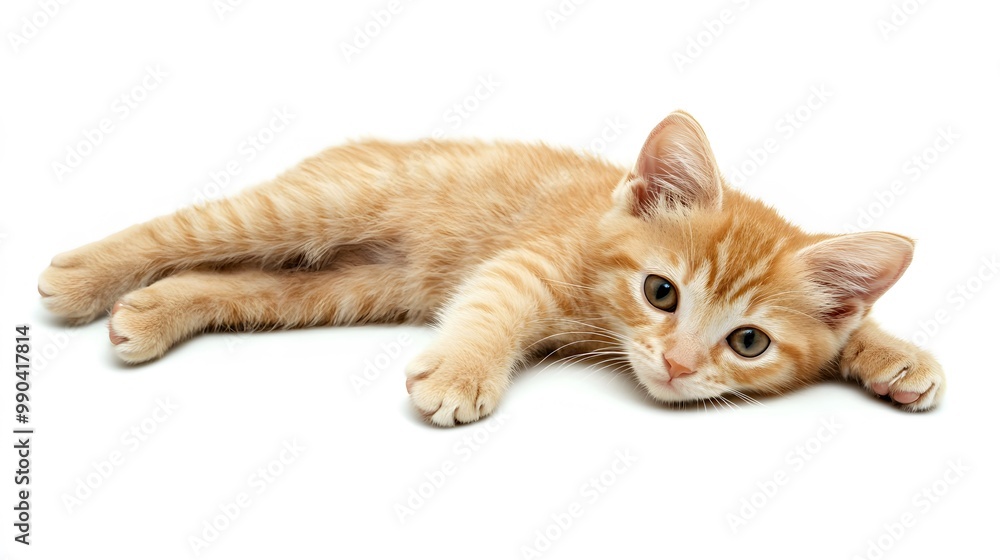 Playful Orange Kitten Lying on White Background Playful Orange Kitten Lying on White Background