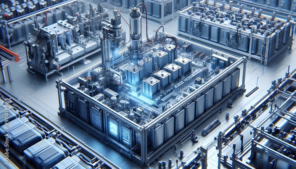 Electric lithium ion batteries assembly, manufacturing process Stock ...