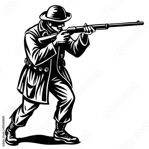 Hunter aiming a shotgun , Shooter Shooting from a gun on plates mark vector black color silhouette ,Hunting SVG,  