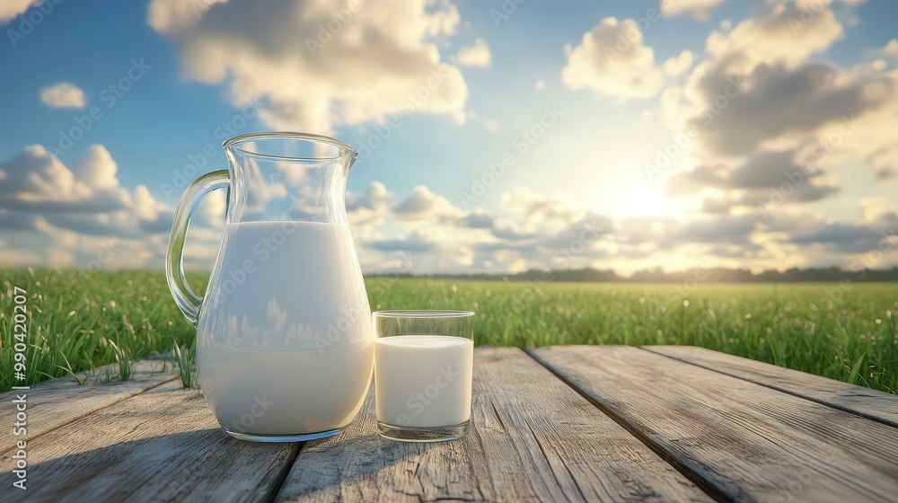 Fresh milk from pitcher into the glass with grass field and cows with a natural background,fresh milk ad template banner,Cows live on natural pastures, packaging with milk packs concept. Fresh milk from pitcher into the glass with grass field and cows with a natural background,fresh milk ad template banner,Cows live on natural pastures, packaging with milk packs concept.