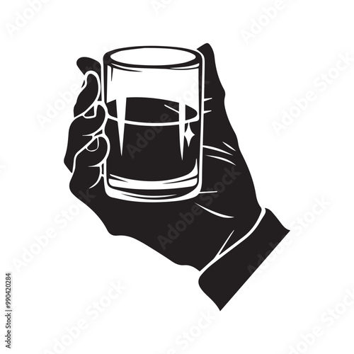 a hand holding a wine drinks juice glass icon logo black and white vector high quality silhouette for prints business industry