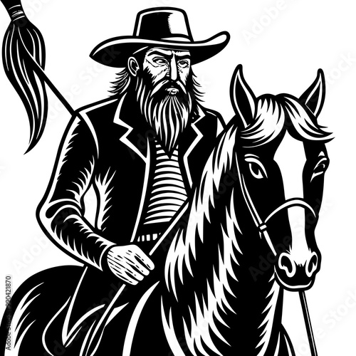 Rodeo cowboy riding a bucking bronco , Cowboy riding a horse logo black and white illustration AI generated Image , horse rider silhouette 