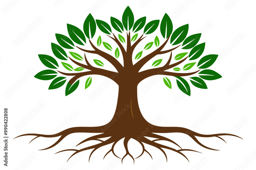 Fototapeta premium green forestry strong root tree logo , simple and modern trees natural logo illustration , Oak tree vector isolated on white background. Nature or forest symbol icon. 
