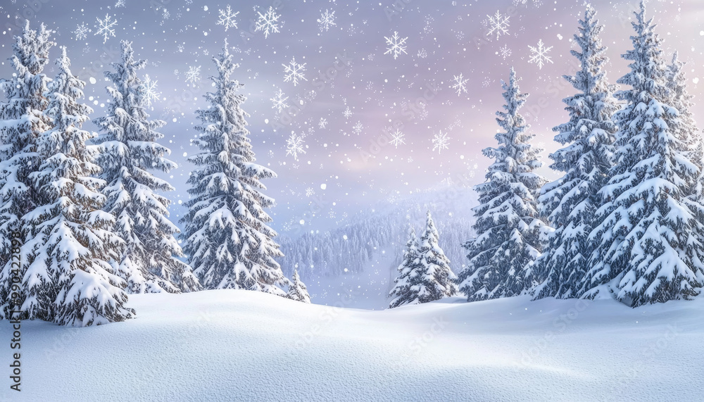 A serene winter landscape featuring snow-covered trees and softly falling snowflakes, evoking a peaceful, magical atmosphere. A serene winter landscape featuring snow-covered trees and softly falling snowflakes, evoking a peaceful, magical atmosphere.