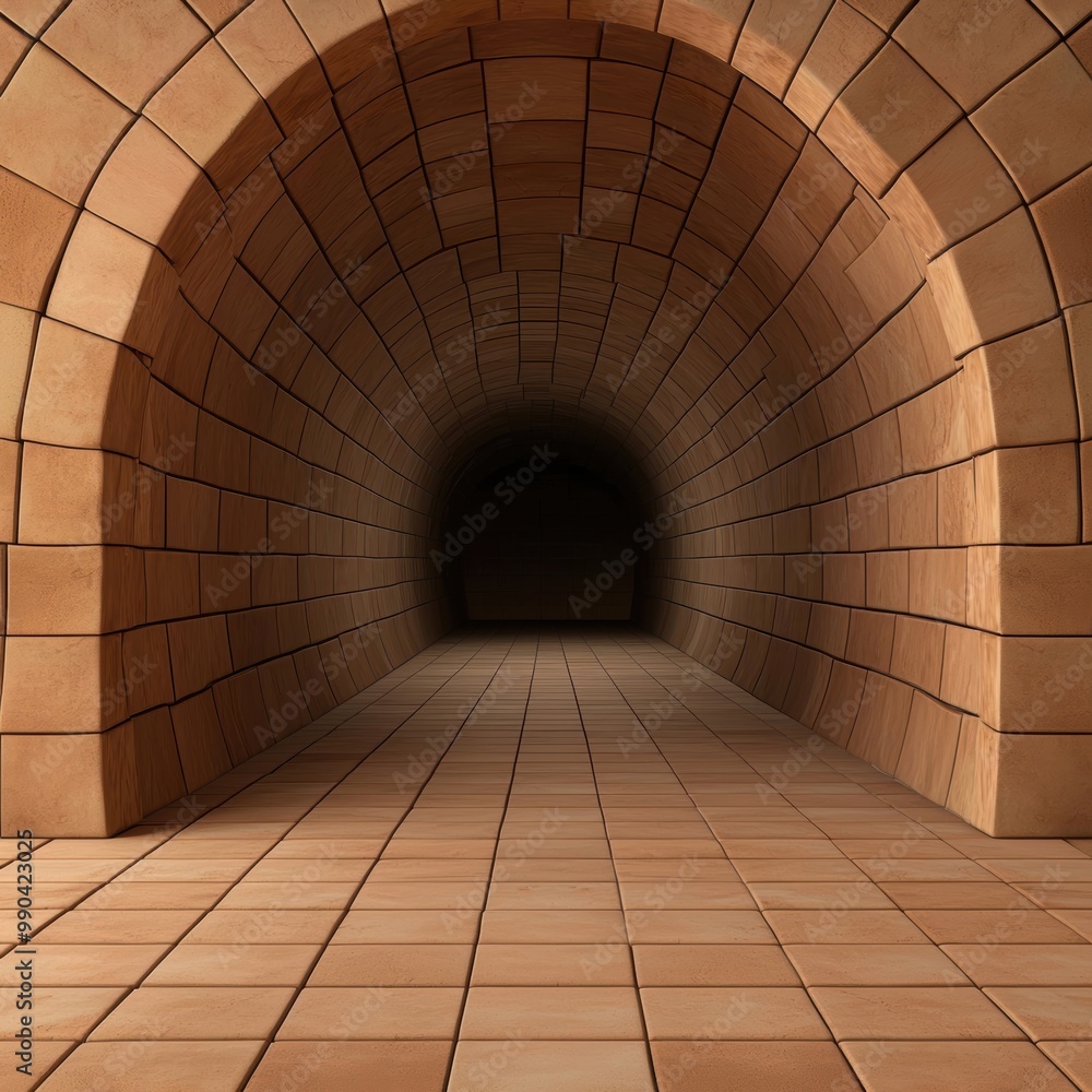 Fototapeta premium Dark Brick Tunnel with Smooth Texture and Depth