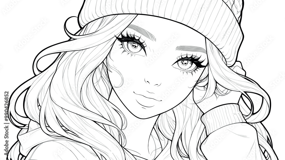Portrait of a Cute Girl in a Hat Coloring Book Page for Kids Adorable Illustration Stylish Hat Fun Facial Expression Drawing for Children Charming Portrait Art Page Portrait of a Cute Girl in a Hat Coloring Book Page for Kids Adorable Illustration Stylish Hat Fun Facial Expression Drawing for Children Charming Portrait Art Page