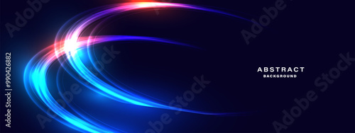 Abstract dynamic neon light trail background.