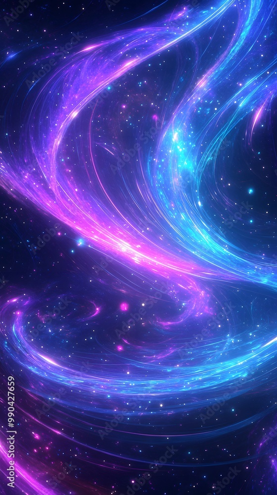 A background with neon blue and purple swirls, glowing lines, stars, and an abstract design A background with neon blue and purple swirls, glowing lines, stars, and an abstract design