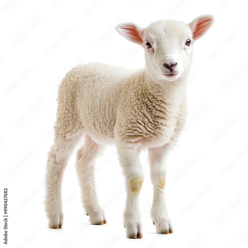 Fototapeta premium Cute white lamb isolated on a white background 