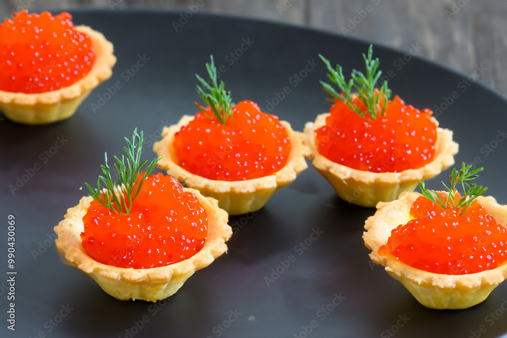 A plate of appetizers with caviar and sauce. Food seafood delicious concept. A plate of tartlets with caviar and red sauce standing on top of it. A plate of appetizers with small caviar tartlets and. A plate of appetizers with caviar and sauce. Food seafood delicious concept. A plate of tartlets with caviar and red sauce standing on top of it. A plate of appetizers with small caviar tartlets and.
