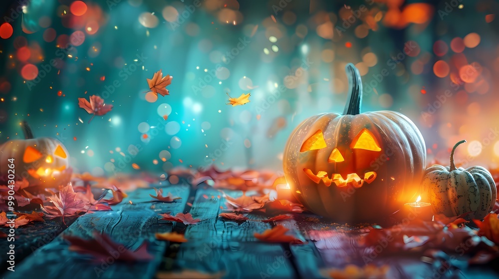 Halloween Hintergrund mit Kürbis und Herbstlaub.. Halloween Hintergrund mit Kürbis und Herbstlaub..