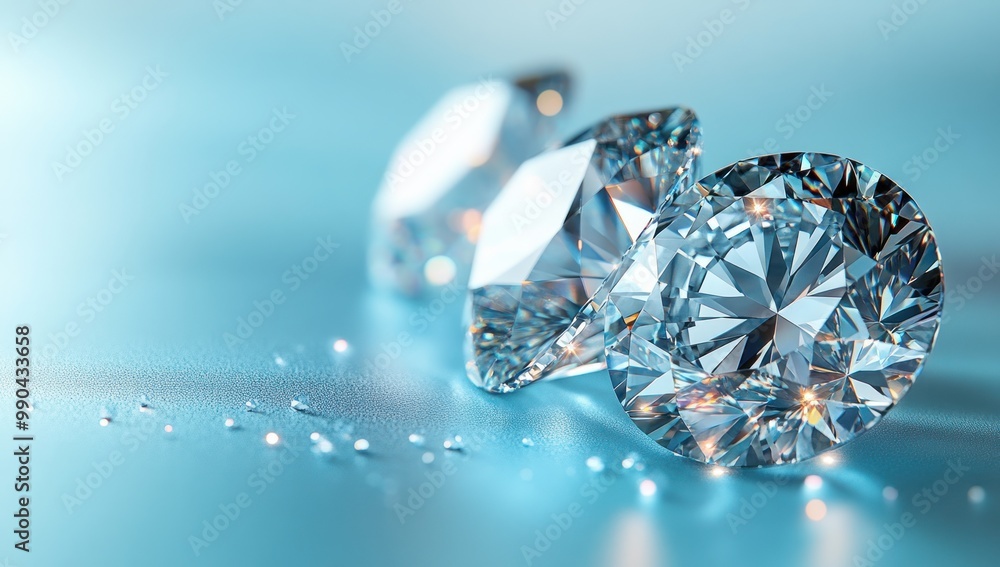 Sparkling Diamonds on Blue Background Sparkling Diamonds on Blue Background