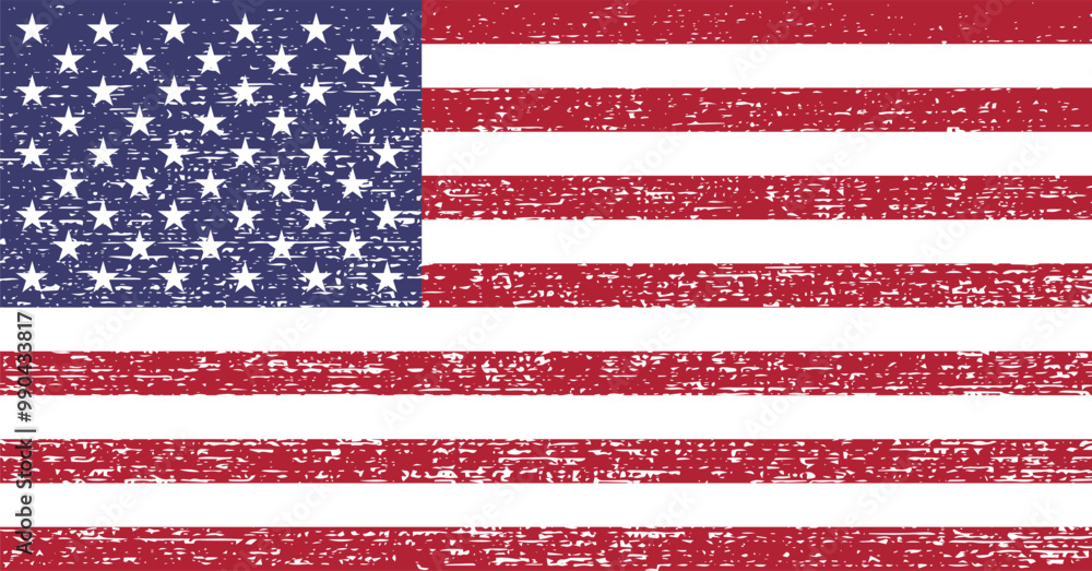 Fototapeta premium Flag of the USA with grunge texture overlay. Flag with weathered or distressed appearance