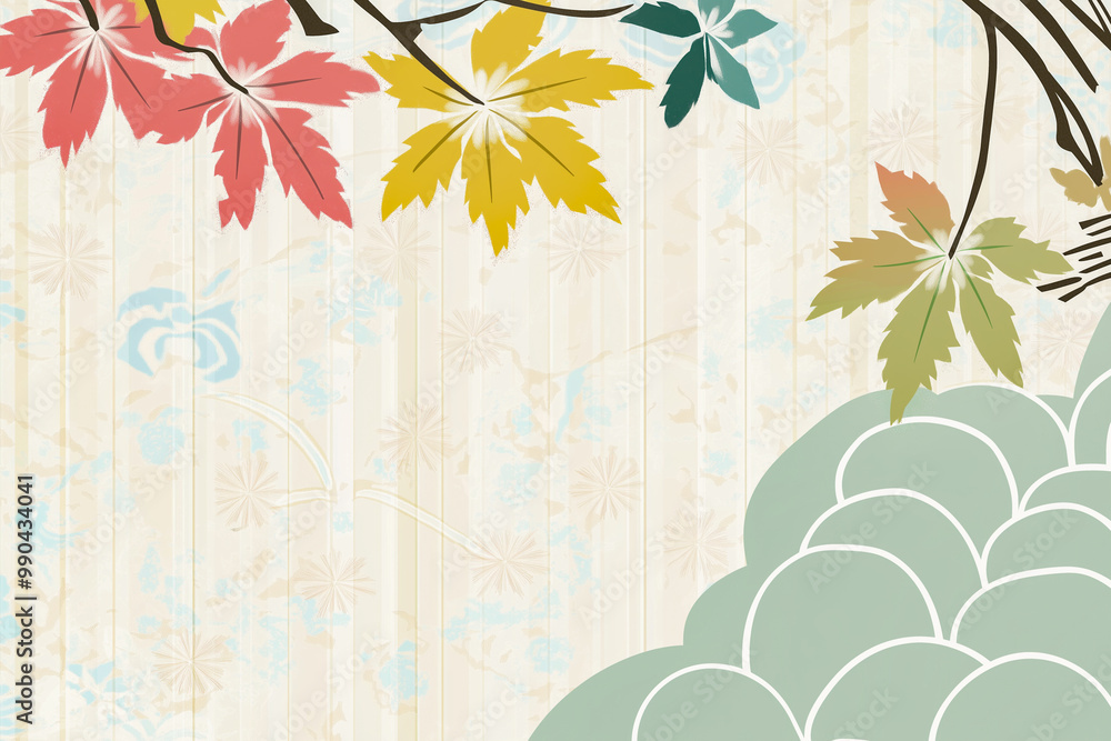 和風デザインの背景イラスト、モミジの紅葉 和風デザインの背景イラスト、モミジの紅葉