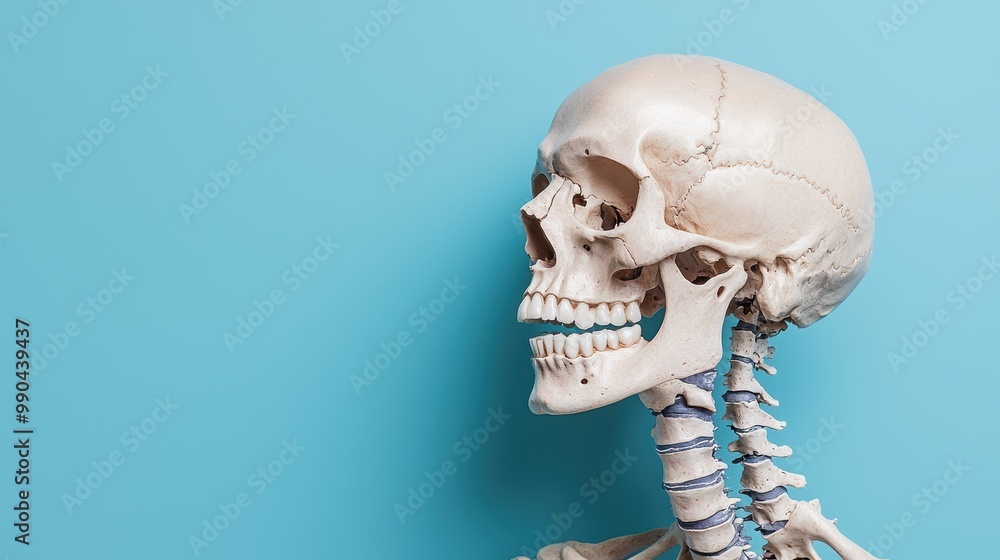 Realistic Human Skull with Blue Background Realistic Human Skull with Blue Background