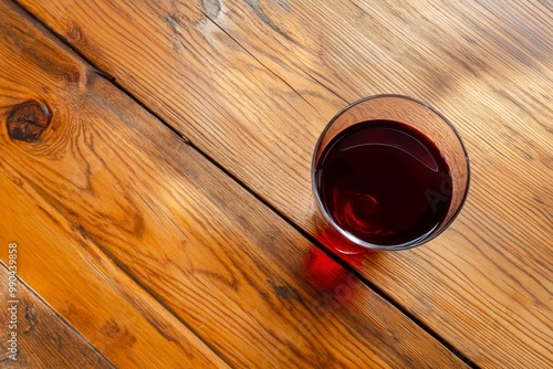 Glass of Red Wine on a Wooden Table photo