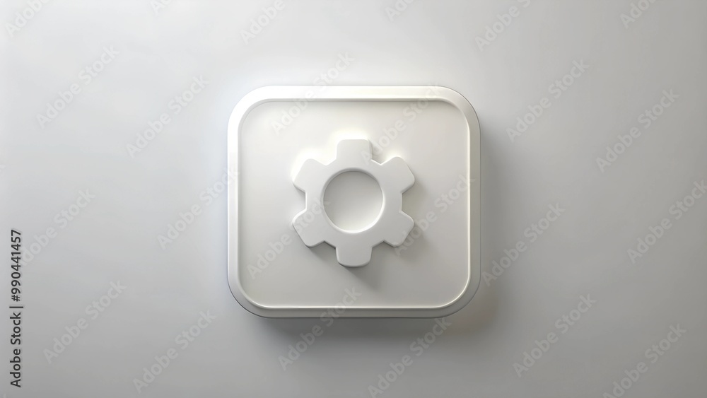 White gear icon on a soft background symbolizing settings, engineering, service and customer support, copy space White gear icon on a soft background symbolizing settings, engineering, service and customer support, copy space