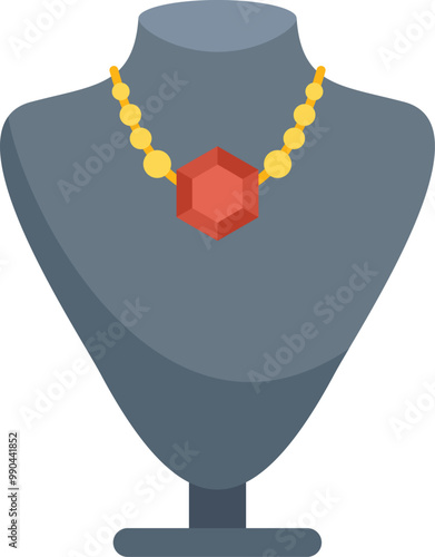 Classic gray mannequin bust is displaying a beautiful gold and ruby necklace