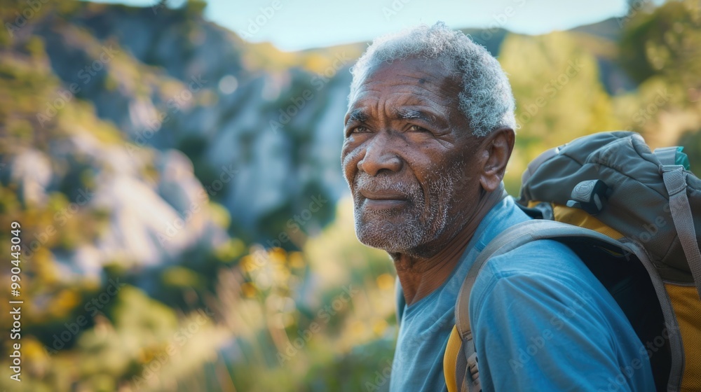 Outdoor Sports. Black Senior Male Suffering Shoulder Pain and Back Injury After Hiking Accident Outdoor Sports. Black Senior Male Suffering Shoulder Pain and Back Injury After Hiking Accident