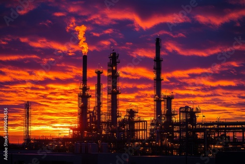 Wallpaper Mural Stunning industrial landscape under a colorful sunset. The silhouettes of smokestacks create a dramatic effect. Perfect for environmental discussions and energy topics. Generative AI Torontodigital.ca