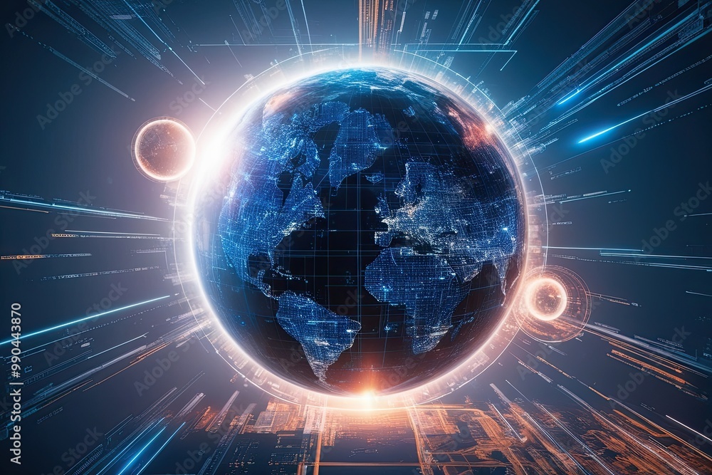 Obraz premium Innovative Digital Perspectives on Broadband Expansion and Rapid Coding in Cyberspace Abstract