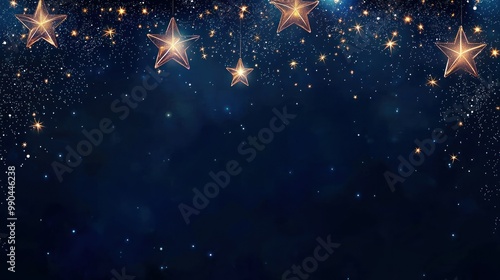 A dark Christmas background with deep navy tones and glowing stars on a transparent background. 