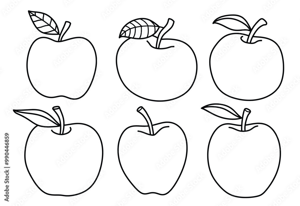 Hand drawn Outline black apple. doodle fruits set white doodle style. Hand drawn Outline black apple. doodle fruits set white doodle style.