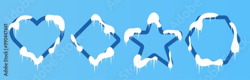 Dark Blue Winter Love Rhomb Star Hexagon Frame Snow with Soft Blue Background