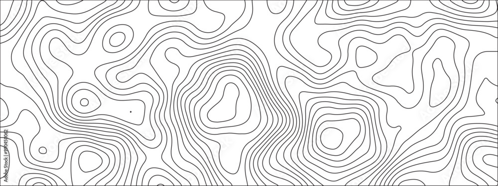 Obraz premium White background topography contour map with black curve lines. Modern design with White background with topographic wavy pattern design. Geographic mountain relief.