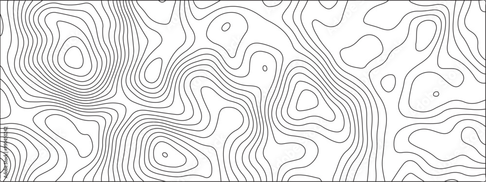 Fototapeta premium White background topography contour map with black curve lines. Modern design with White background with topographic wavy pattern design. Geographic mountain relief.