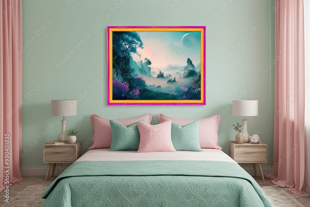 Vibrant Boho Landscape 3D Art in Pastel Bedroom Decor for a Serene Retreat